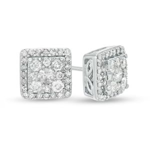 1 CT. Diamond Square Frame Stud Earrings in 10K White Gold